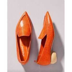 Jeffrey Campbell Anthropologie Viona Orange Lizard Loafers Sculptural Heel 8.5